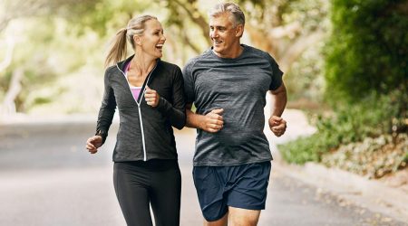 Man and woman jogging for exercise.