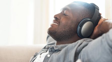 Man relaxing with headphones