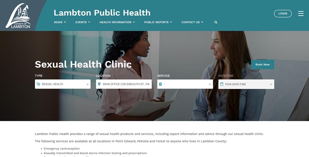 Booking an appointment on the new Lambton Public Health website.