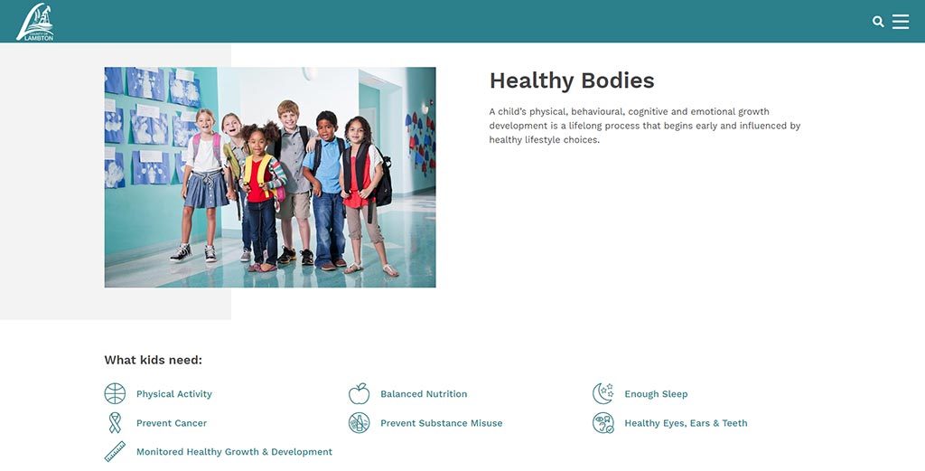 Healthy Bodies section on the new Lambton Public Health website.
