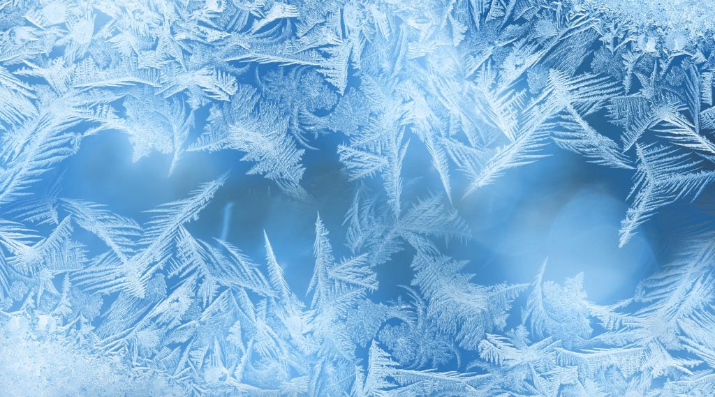 Ice formations on a blue background.