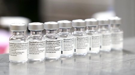 Pfizer-BioNTech COVID-19 vaccine viles.
