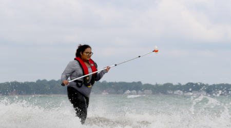 Public Health Employee testing water at Canatara beach